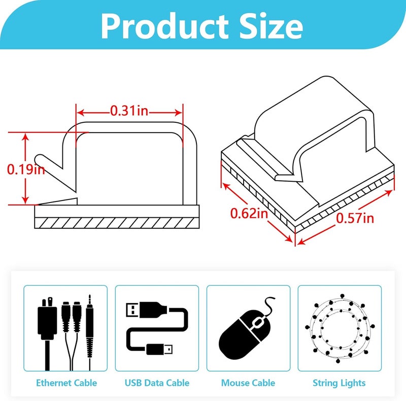 Abnii 100PCS Cable Clips, Adhesive Wire Clips Organizer Cord Clips Management, Cable Staples Outdoor Strong for Wall, Desk, Christmas Lights, String Lights, TV PC Ethernet Cable, Clear Small - Image 2